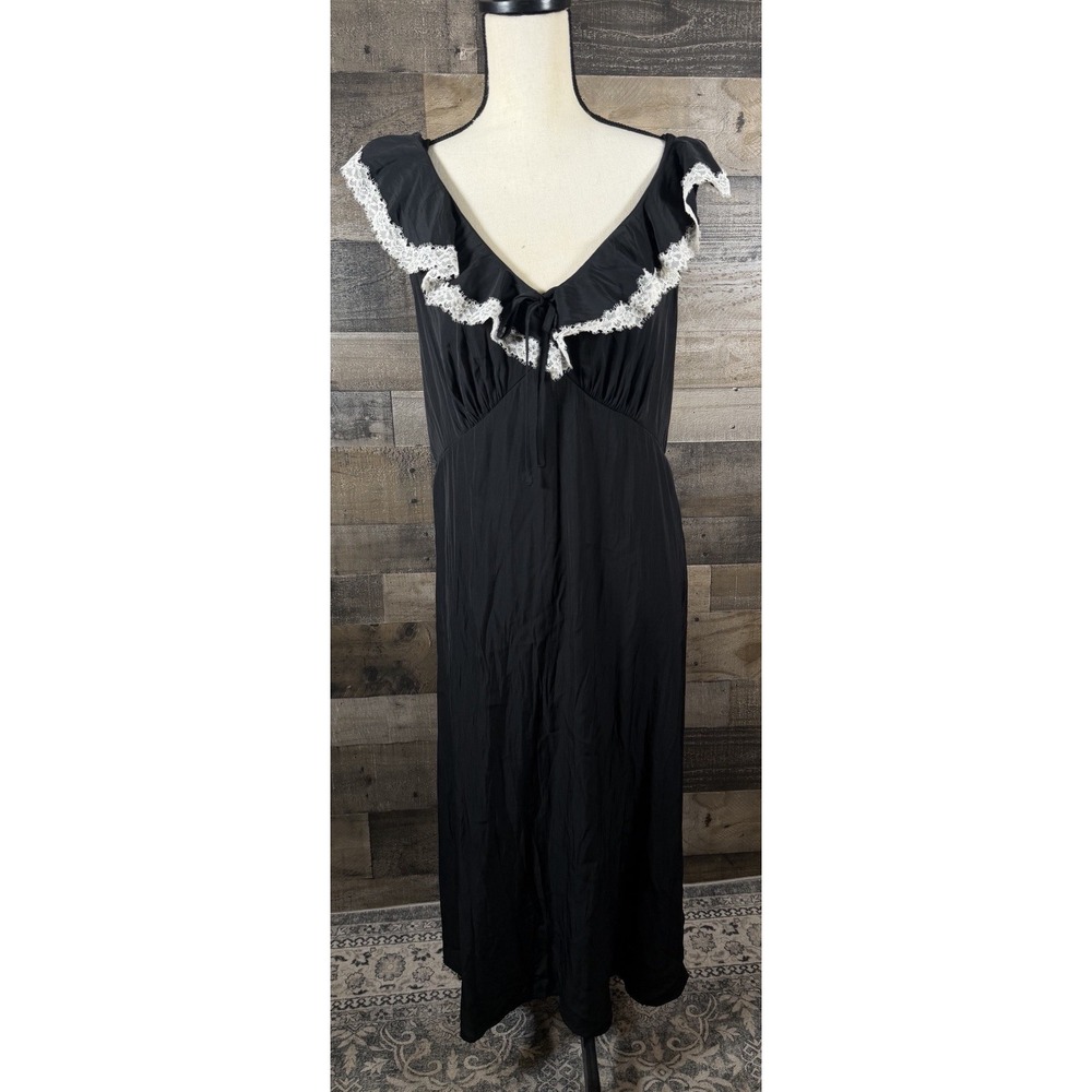 NEW Universal Thread Womens Medium Black Ruffle Lace Trim Sleeveless Maxi Dress